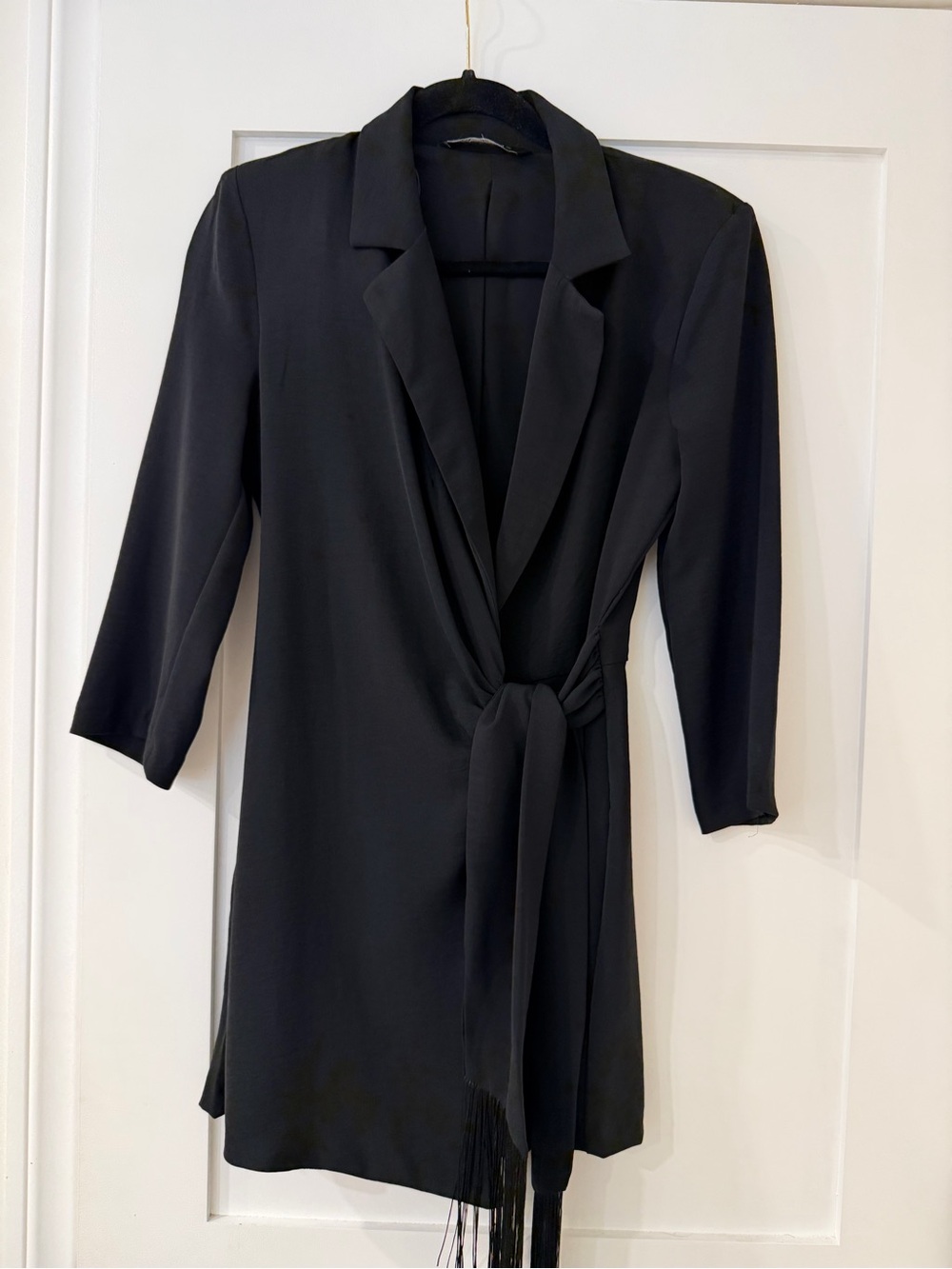 Zara Black Wrap Blazer Romper Skort with fringe Tie